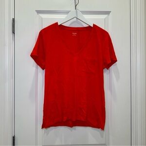 NWT Madewell Orange Red V-Neck Whisper Cotton Pocket Everyday Tee Shirt Large